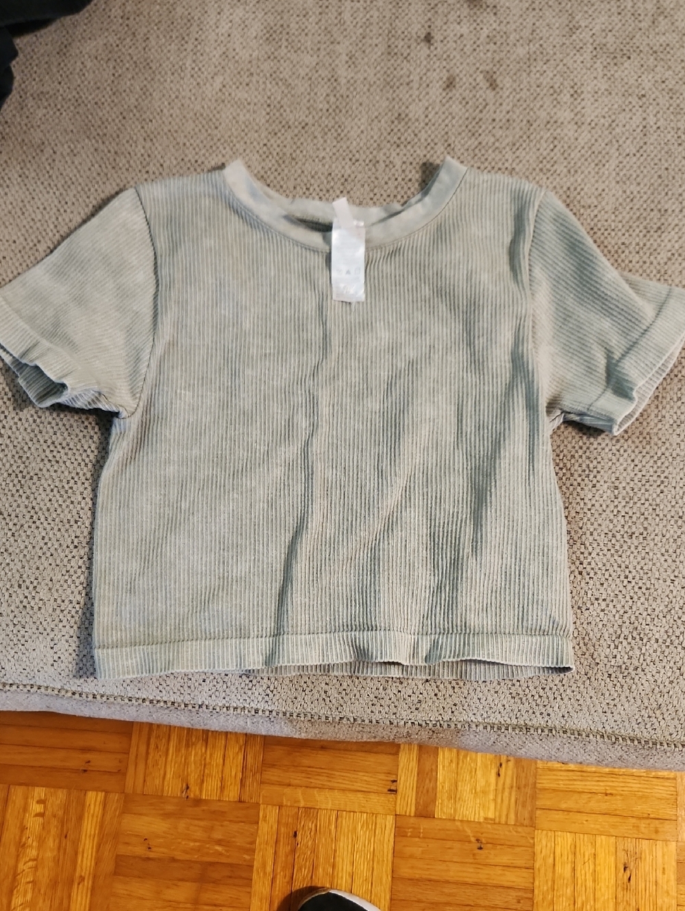 New Mix Light Sage Green Ribbed Crop Tee